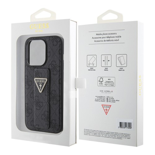 Guess для iPhone 15 Pro чехол GripStand PU 4G with Triangle Diamond metal logo Hard Black