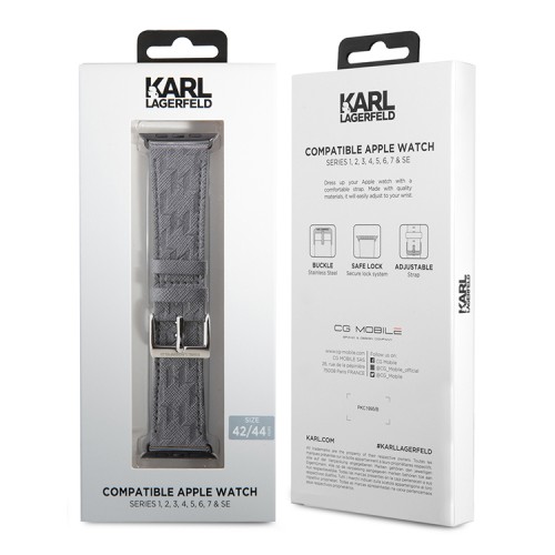 Karl Lagerfeld для Apple Watch 49-46-45-44 mm ремешок PU Saffiano Monogram Silver