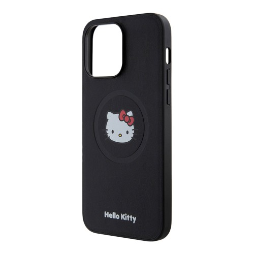 Hello Kitty для iPhone 15 Pro Max чехол PU Leather Kitty Head Hard Black (MagSafe)
