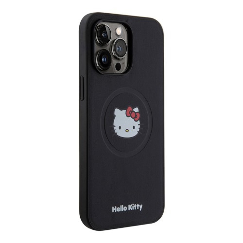 Hello Kitty для iPhone 15 Pro Max чехол PU Leather Kitty Head Hard Black (MagSafe)