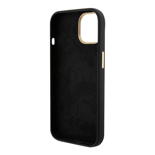 Guess для iPhone 15 Plus чехол Liquid silicone Gold metal logo & Camera frame Hard Black