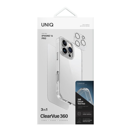 Uniq для iPhone 16 Pro набор Bundle ClearVue 360 (Lifepro +Optix glass +Camera lens)