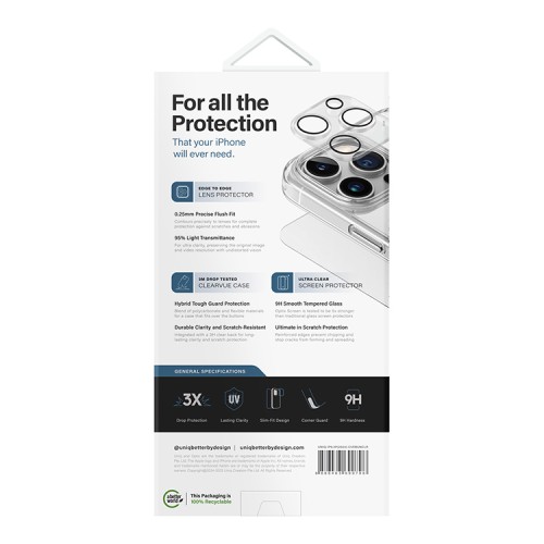 Uniq для iPhone 16 Pro набор Bundle ClearVue 360 (Lifepro +Optix glass +Camera lens)