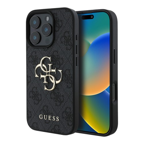 Guess для iPhone 16 Pro чехол PU кожа 4G Big metal logo Black