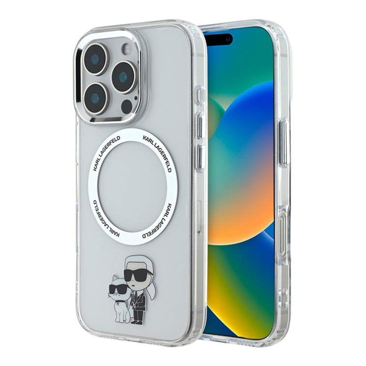 Karl Lagerfeld для iPhone 16 Pro Max чехол PC/TPU NFT Karl&Choupette Ring прозрачный (MagSafe)