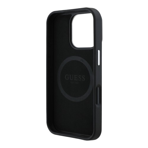 Guess для iPhone 16 Pro чехол PU Grained leather Triangle metal logo Hard Black (MagSafe)