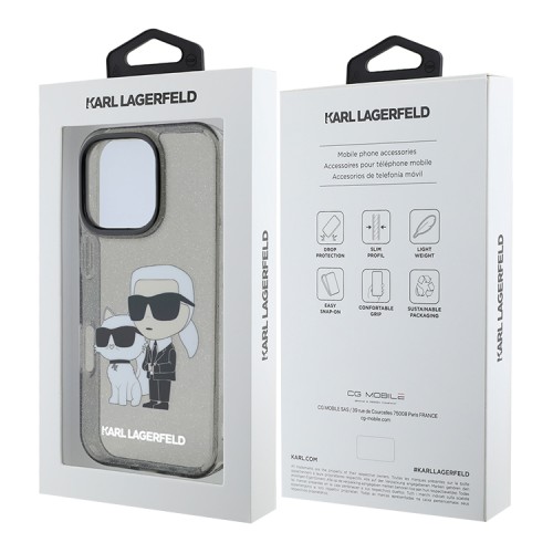 Karl Lagerfeld для iPhone 16 Pro Max чехол PC/TPU NFT Karl & Choupette Hard Glitter Black
