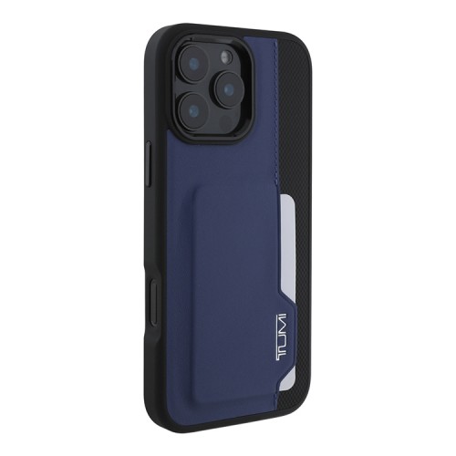 TUMI для iPhone 16 Pro Max чехол Genuine Leather with Vertical cardslot Hard Blue