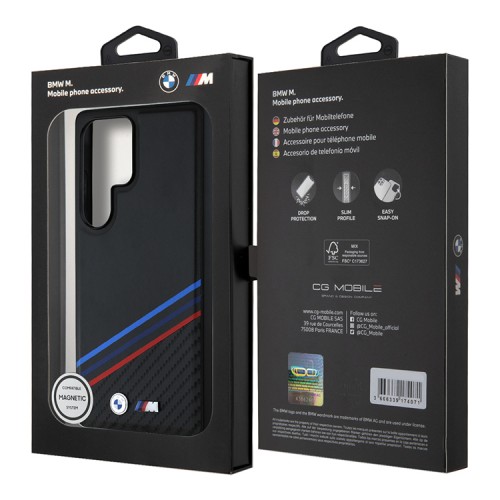 BMW для Galaxy S25 Ultra чехол M-Collection PU Texturized/Carbon Metal logo Hard Black (MagSafe)