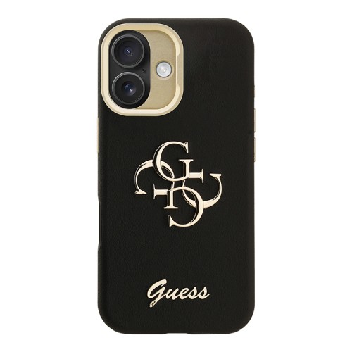 Guess для iPhone 16 чехол PU Grained leather 4G Big metal logo and Camera Stand Hard Black
