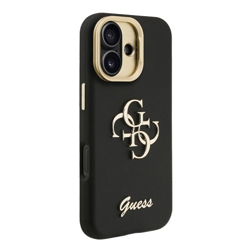 Guess для iPhone 16 чехол PU Grained leather 4G Big metal logo and Camera Stand Hard Black