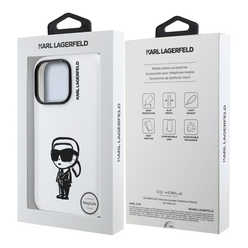 Karl Lagerfeld для iPhone 16 Pro Max чехол Liquid Silicone Sketch Karl Ikonik White (MagSafe)