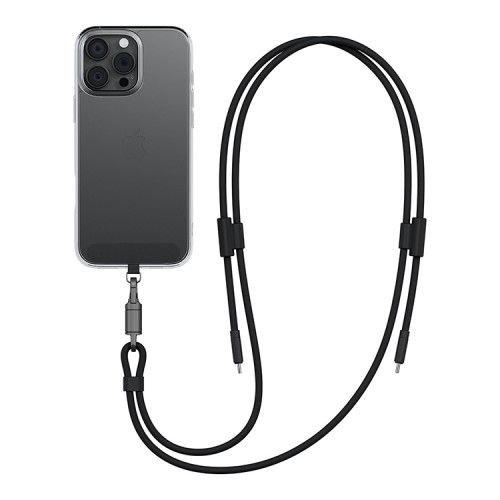 Energea Кабель +Ремешок Lasso 2in1 USB-C to USB-C cable PD240W 5A +Crossbody phone strap 1.5m Black