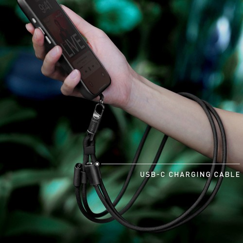 Energea Кабель +Ремешок Lasso 2in1 USB-C to USB-C cable PD240W 5A +Crossbody phone strap 1.5m Black