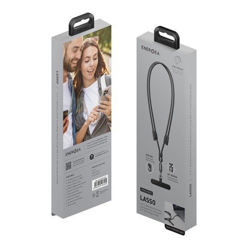 Energea Кабель +Ремешок Lasso 2in1 USB-C to USB-C cable PD240W 5A +Crossbody phone strap 1.5m Black