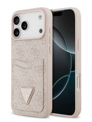 Guess для iPhone 17 Pro чехол PU 4G Double cardslot Triangle metal logo Hard Pink