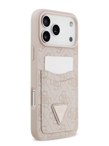 Guess для iPhone 17 Pro чехол PU 4G Double cardslot Triangle metal logo Hard Pink