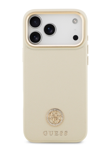 Guess для iPhone 17 Pro Max чехол PU Grained 4G Diamond metal logo Gold camera Hard Beige (MagSafe)