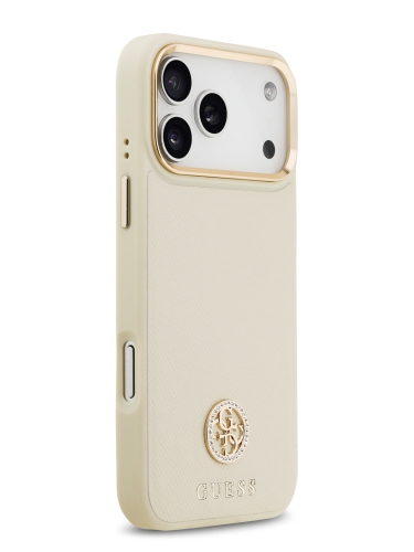 Guess для iPhone 17 Pro Max чехол PU Grained 4G Diamond metal logo Gold camera Hard Beige (MagSafe)