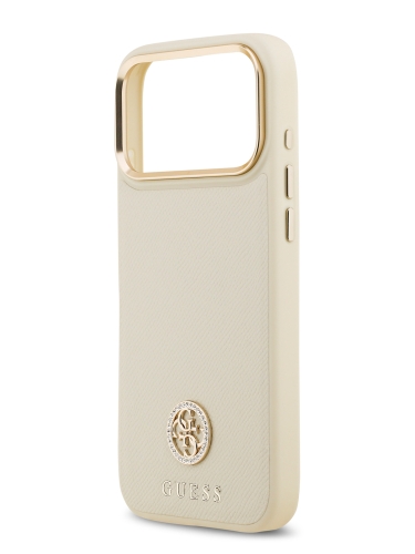 Guess для iPhone 17 Pro Max чехол PU Grained 4G Diamond metal logo Gold camera Hard Beige (MagSafe)
