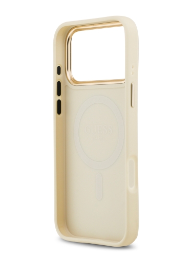Guess для iPhone 17 Pro Max чехол PU Grained 4G Diamond metal logo Gold camera Hard Beige (MagSafe)