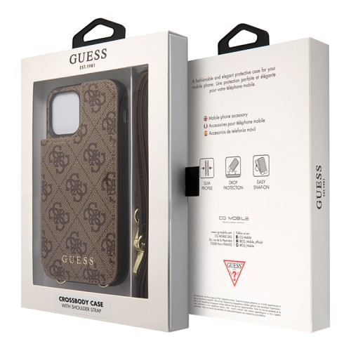 Чехол Guess 4G Crossbody cardslots magnetic Hard для iPhone 12 | 12 Pro, коричневый