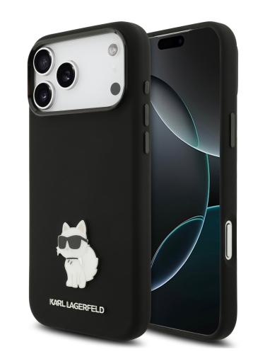 Karl Lagerfeld для iPhone 17 Pro чехол Liquid silicone NFT Choupette Metal pin & Camera Hard Black