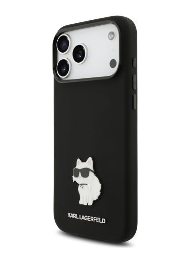 Karl Lagerfeld для iPhone 17 Pro чехол Liquid silicone NFT Choupette Metal pin & Camera Hard Black