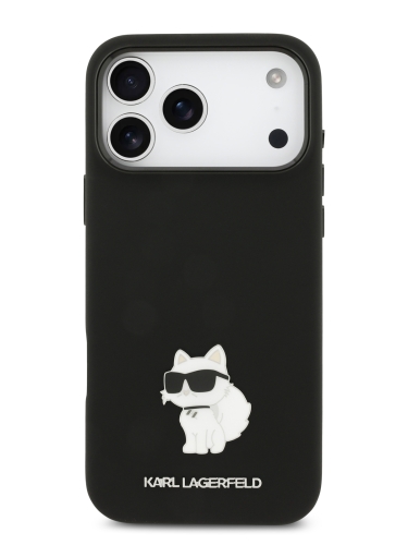 Karl Lagerfeld для iPhone 17 Pro чехол Liquid silicone NFT Choupette Metal pin & Camera Hard Black