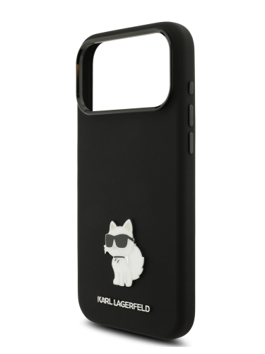 Karl Lagerfeld для iPhone 17 Pro чехол Liquid silicone NFT Choupette Metal pin & Camera Hard Black