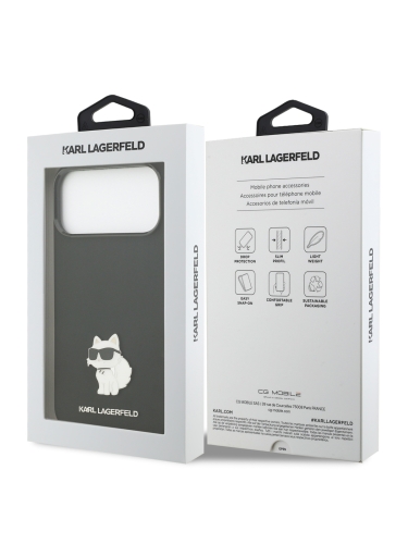 Karl Lagerfeld для iPhone 17 Pro чехол Liquid silicone NFT Choupette Metal pin & Camera Hard Black