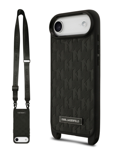 Karl Lagerfeld для iPhone Air чехол Crossbody PU Monogram Metal Plate logo Hard + Strap Black