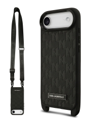 Karl Lagerfeld для iPhone Air чехол Crossbody PU Monogram Metal Plate logo Hard + Strap Black