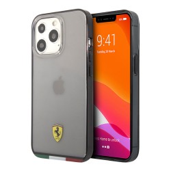 Чехол Ferrari Italia stripe Hard Transparent для iPhone 13 Pro Max, черная рамка