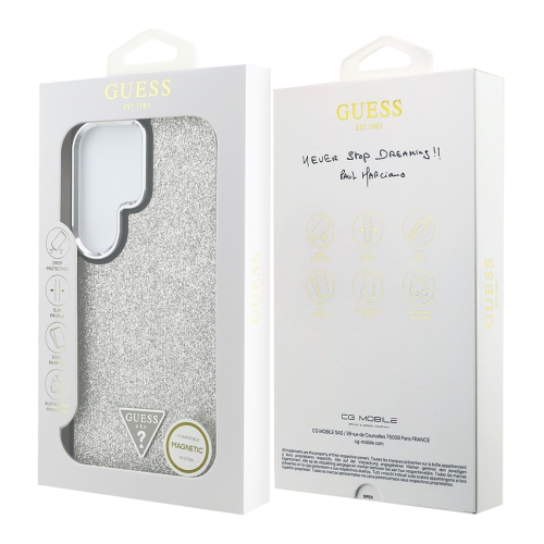 Guess для Galaxy S26 Ultra чехол Fixed Glitters Tringle metal logo & Camera Hard Silver (MagSafe)