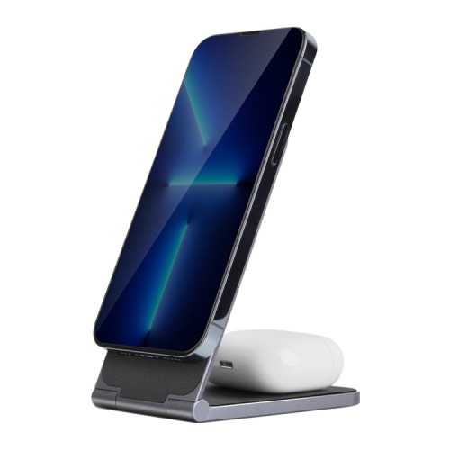 Беспроводная зарядка EnergEA MagDuo Air 2in1 для iPhone 15W +Airpods 5W, Gunmetal (magsafe)