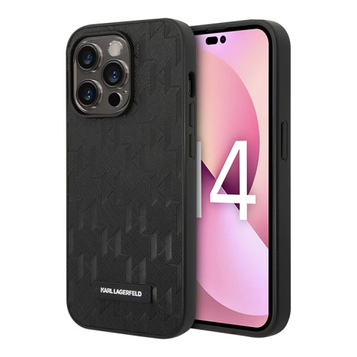Чехол Lagerfeld PU Saffiano Monogram w Metal logo Hard для iPhone 14 Pro Max, черный