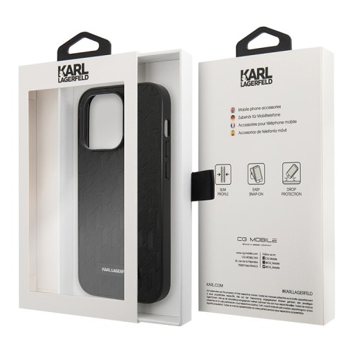 Чехол Lagerfeld PU Saffiano Monogram w Metal logo Hard для iPhone 14 Pro Max, черный