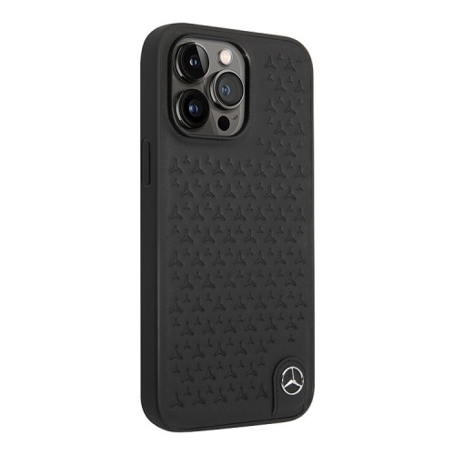 Кожаный чехол Mercedes Genuine leather Stars Hard для iPhone 14 Pro Max, черный