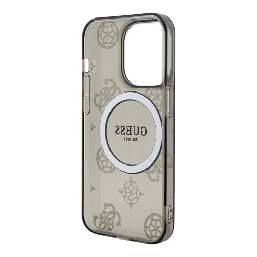 Чехол Guess Peony Glitter Hard для iPhone 14 Pro, черный/золотой (MagSafe)