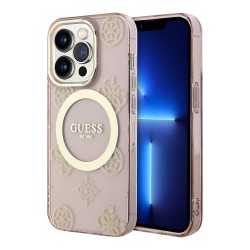 Чехол Guess Peony Glitter Hard для iPhone 13 Pro Max, розовый/золотой (MagSafe)