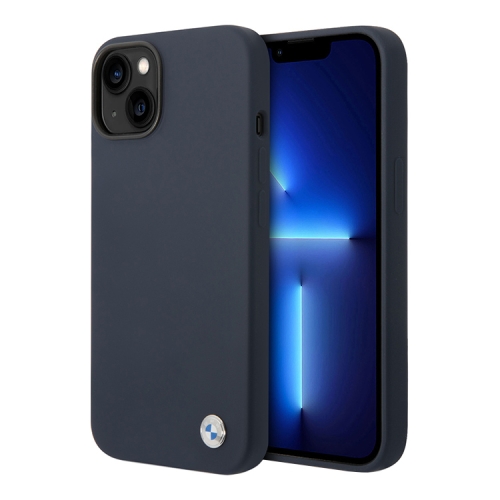 Чехол BMW Signature Liquid Silicone Metal logo Hard для iPhone 14, синий