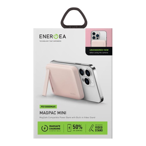 EnergEA АКБ MagPac MINI, 10000W Magnetic wireless 15W USB-C 20W ultra-slim with stand Pink