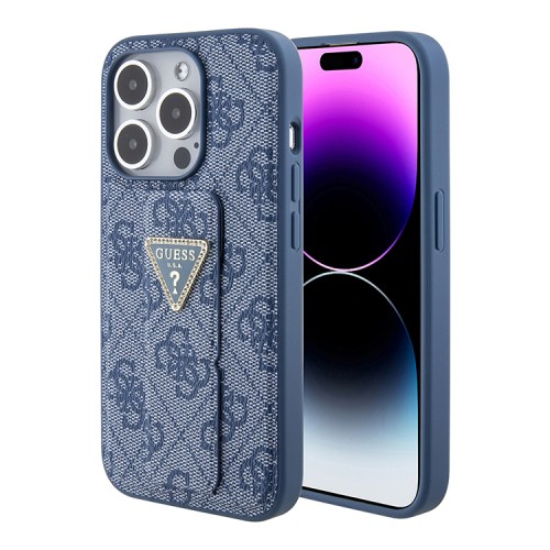 Guess для iPhone 15 Pro чехол GripStand PU 4G with Triangle Diamond metal logo Hard Blue