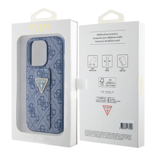 Guess для iPhone 15 Pro чехол GripStand PU 4G with Triangle Diamond metal logo Hard Blue