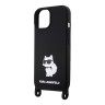 Karl Lagerfeld для iPhone 15 Plus чехол Crossbody Liquid silicone NFT Choupette +Strap Hard Black