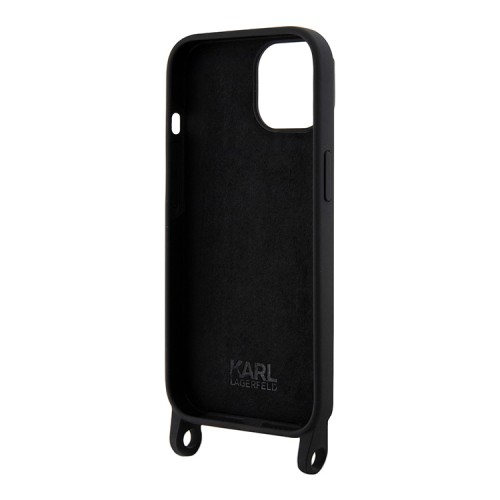 Karl Lagerfeld для iPhone 15 Plus чехол Crossbody Liquid silicone NFT Choupette +Strap Hard Black