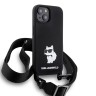 Karl Lagerfeld для iPhone 15 Plus чехол Crossbody Liquid silicone NFT Choupette +Strap Hard Black