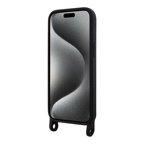 Karl Lagerfeld для iPhone 15 Plus чехол Crossbody Liquid silicone NFT Choupette +Strap Hard Black