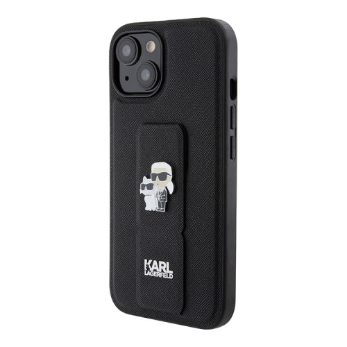 Karl Lagerfeld для iPhone 15 чехол GripStand PU Saffiano NFT Karl & Choupette metal Hard Black